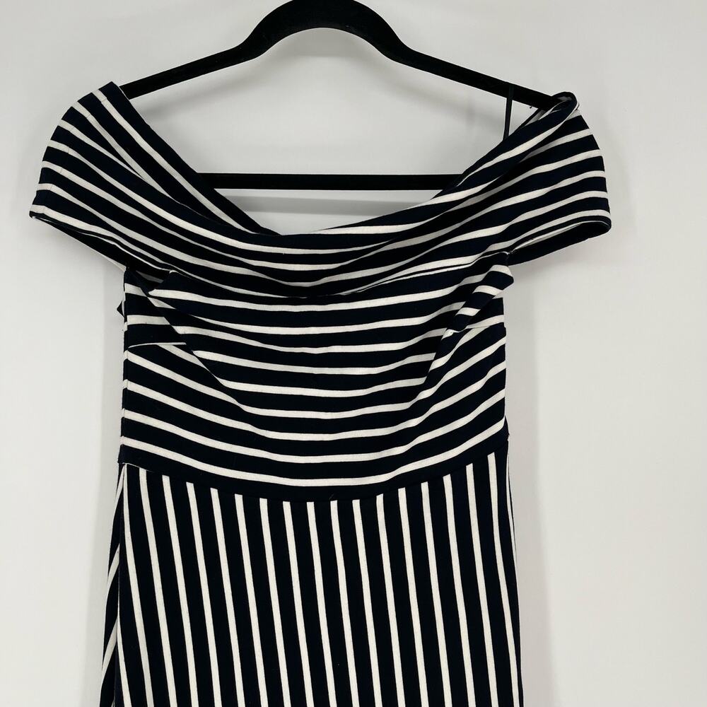Banana Republic Ponte Off Shoulder Fit Flare Midi Dress Stripe Black White 0 - Picture 12 of 13